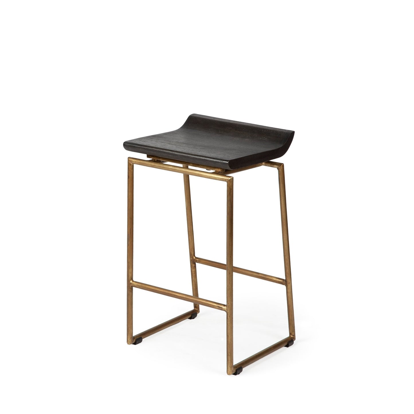 Givens 24.25"H Seat Height Brown Wood Seat Gold Metal Frame Stool