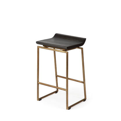 Givens 24.25"H Seat Height Brown Wood Seat Gold Metal Frame Stool