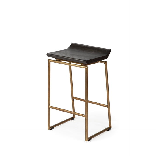 Givens 24.25"H Seat Height Brown Wood Seat Gold Metal Frame Stool