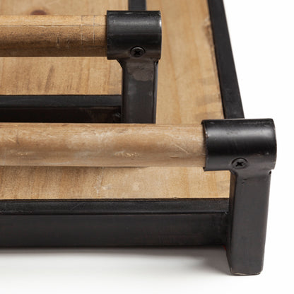 Benson Set of 2 Brown Wood Black Metal Trays