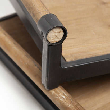Benson Set of 2 Brown Wood Black Metal Trays