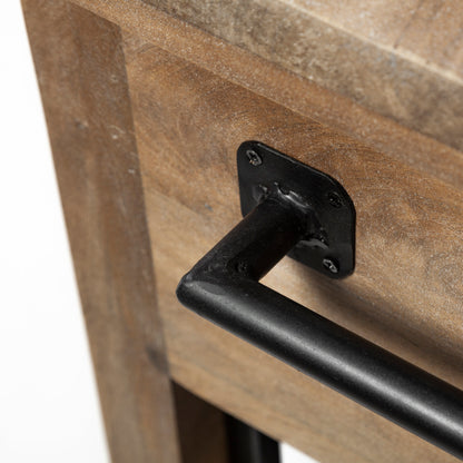 Stuart I Brown Solid Wood Top Two-Tier Black Metal Rolling Kitchen Island