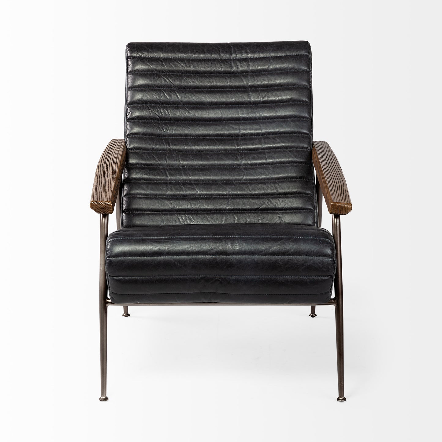 Grosjean Black Leather Wrap Metal Frame Accent Chair