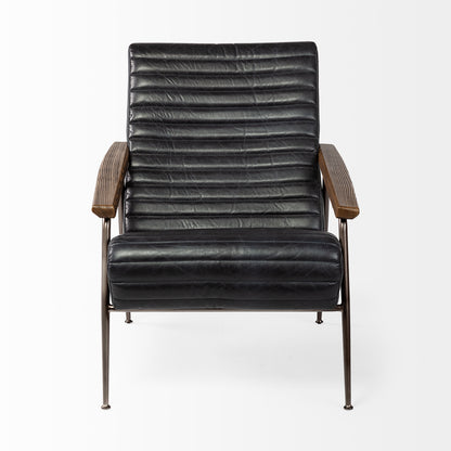 Grosjean Black Leather Wrap Metal Frame Accent Chair