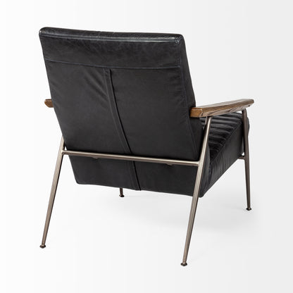 Grosjean Black Leather Wrap Metal Frame Accent Chair