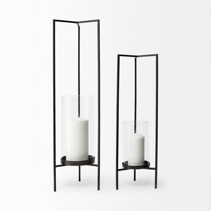 Abigail I Large Gunmetal Gray Metal Table Candle Holder