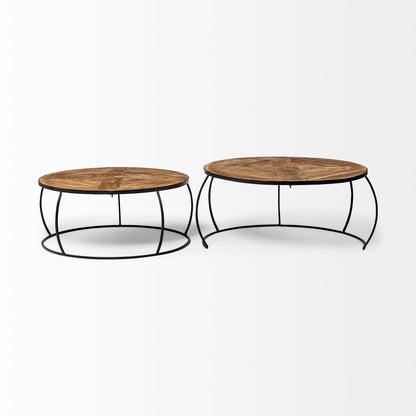 Clapp II Set of 2 (41" & 38") Diameter Brown Wood Top Black Metal Base Nesting Coffee Tables