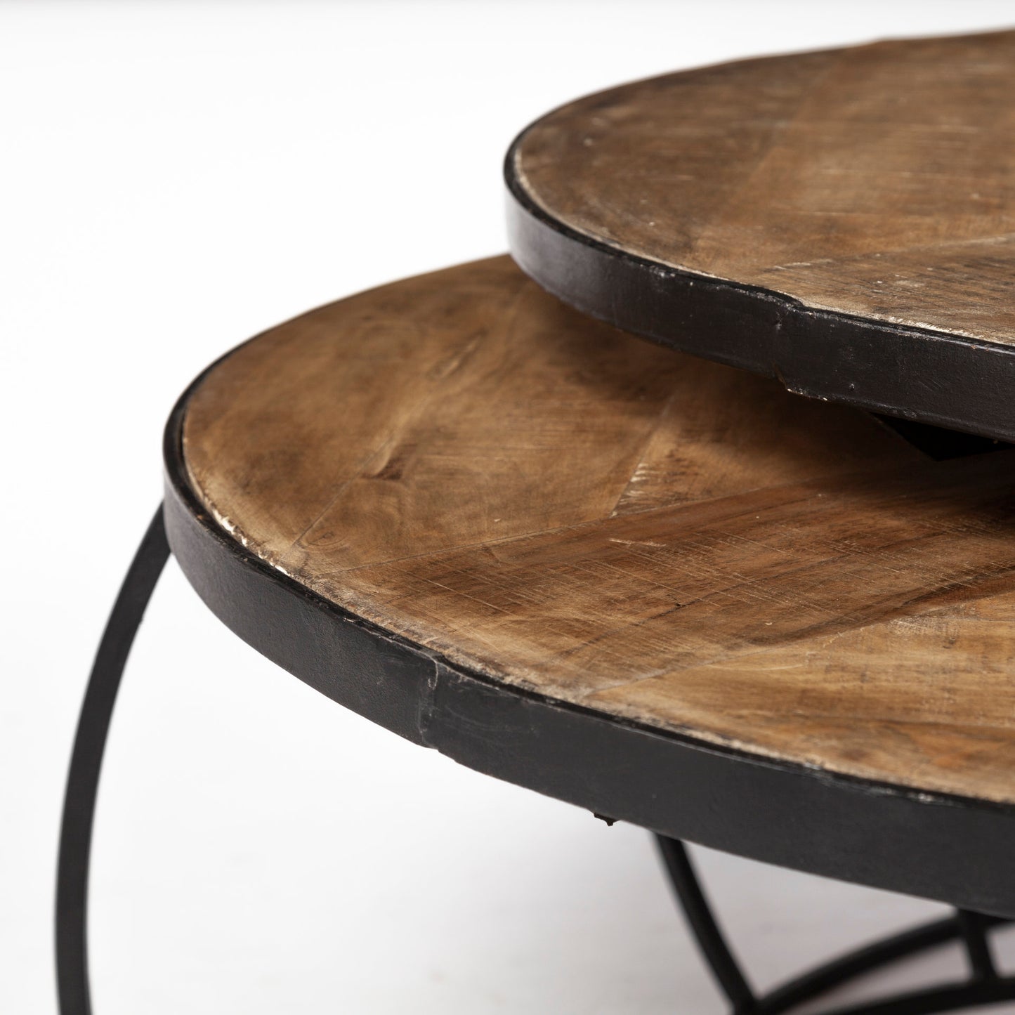 Clapp II Set of 2 (41" & 38") Diameter Brown Wood Top Black Metal Base Nesting Coffee Tables