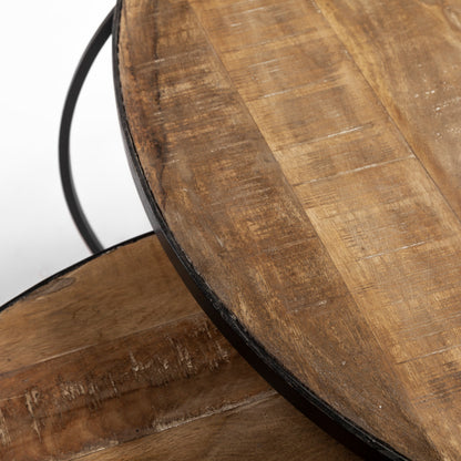 Clapp II Set of 2 (41" & 38") Diameter Brown Wood Top Black Metal Base Nesting Coffee Tables