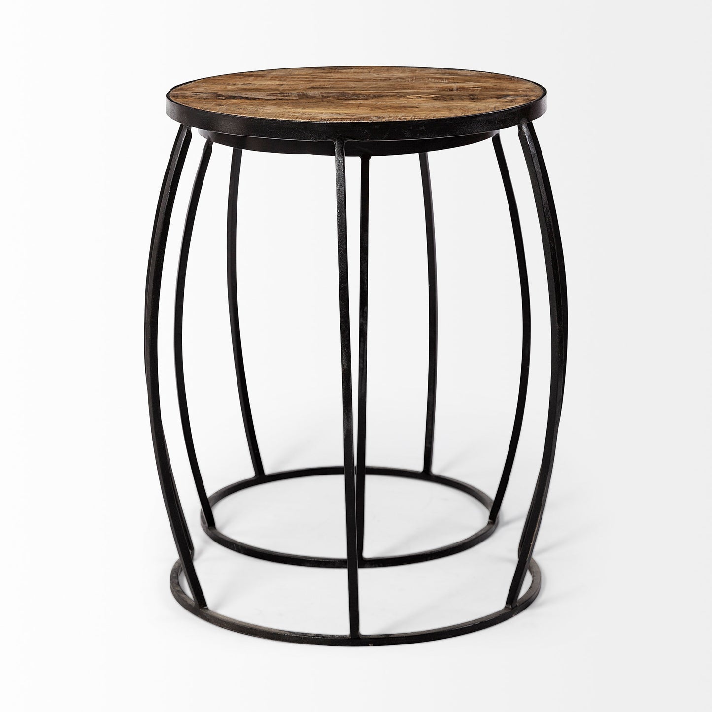 Clapp IV (Set of 2) 20L x 20W Brown Round Wood Top W/ Black Iron Frame Nesting Accent Tables