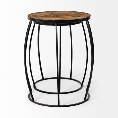 Clapp IV (Set of 2) 20L x 20W Brown Round Wood Top W/ Black Iron Frame Nesting Accent Tables