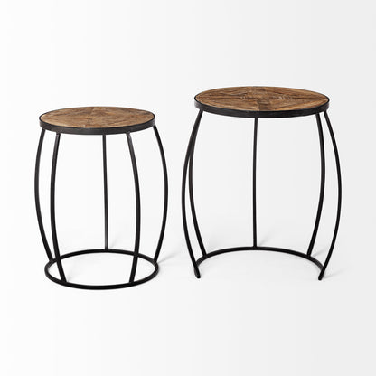Clapp IV (Set of 2) 20L x 20W Brown Round Wood Top W/ Black Iron Frame Nesting Accent Tables