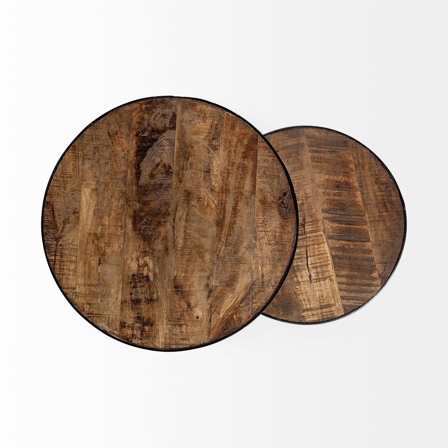 Clapp IV (Set of 2) 20L x 20W Brown Round Wood Top W/ Black Iron Frame Nesting Accent Tables