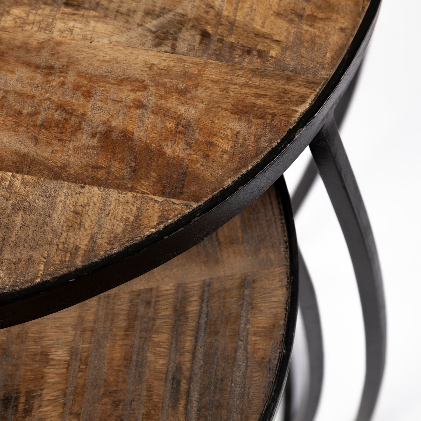 Clapp IV (Set of 2) 20L x 20W Brown Round Wood Top W/ Black Iron Frame Nesting Accent Tables