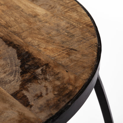 Clapp IV (Set of 2) 20L x 20W Brown Round Wood Top W/ Black Iron Frame Nesting Accent Tables