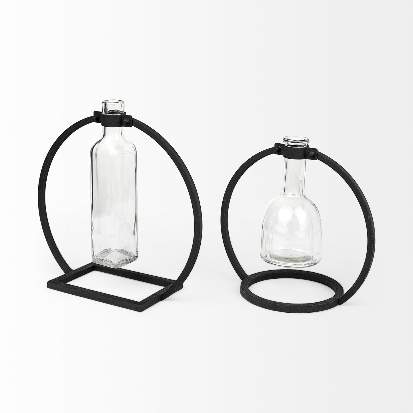 Monica I Short Black Metal Glass Bottle Vase