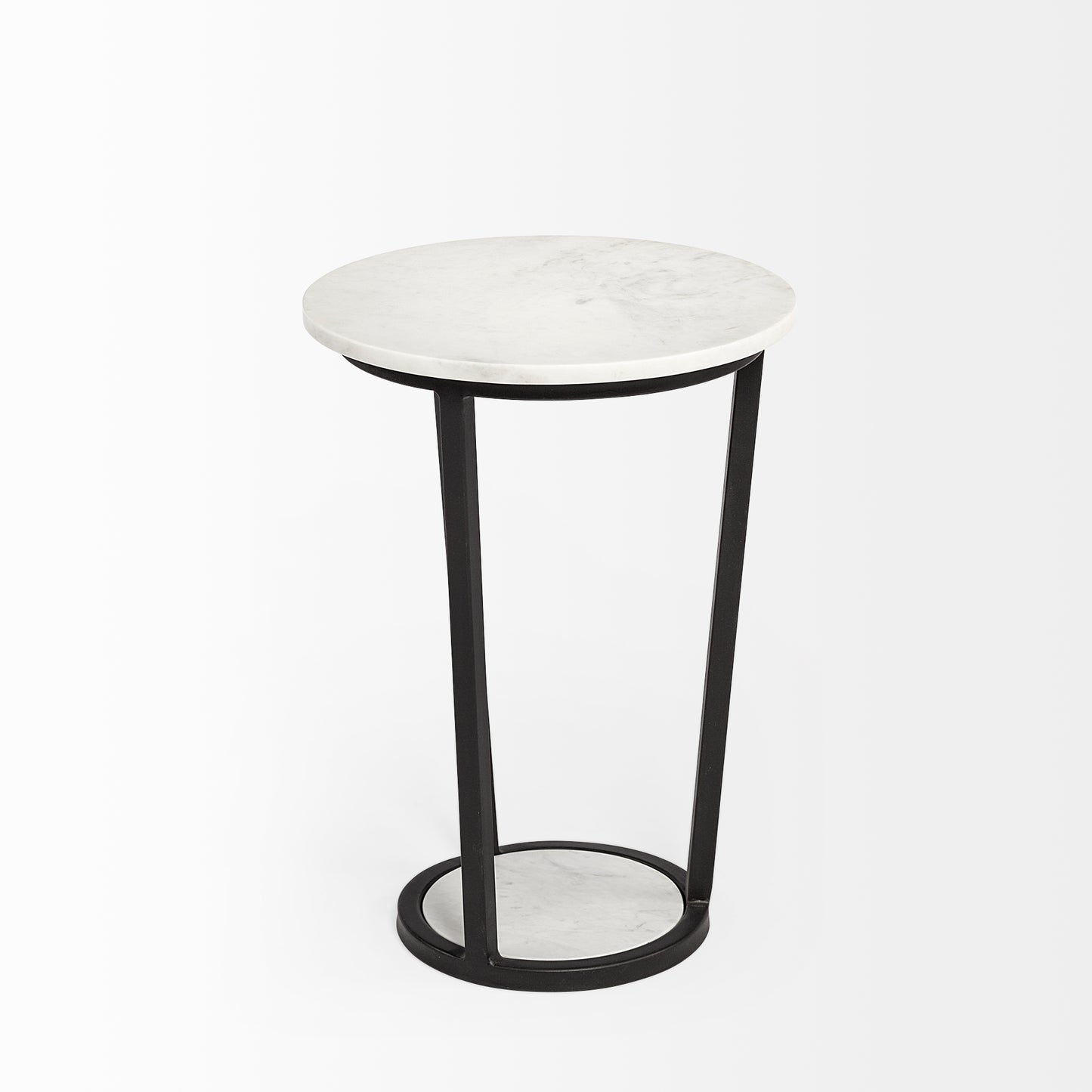 Bombola I (Small) 15L x 15W White Round Marble Top W/Black Metal Frame Accent Table