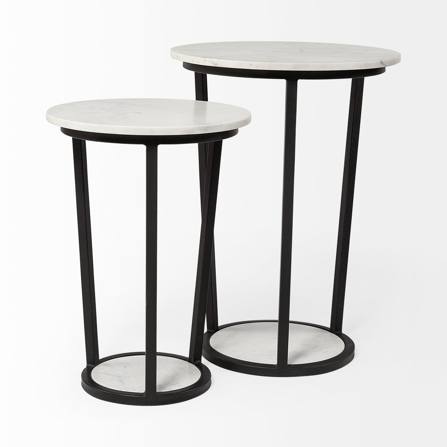 Bombola I (Small) 15L x 15W White Round Marble Top W/Black Metal Frame Accent Table