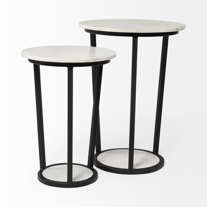 Bombola I (Small) 15L x 15W White Round Marble Top W/Black Metal Frame Accent Table