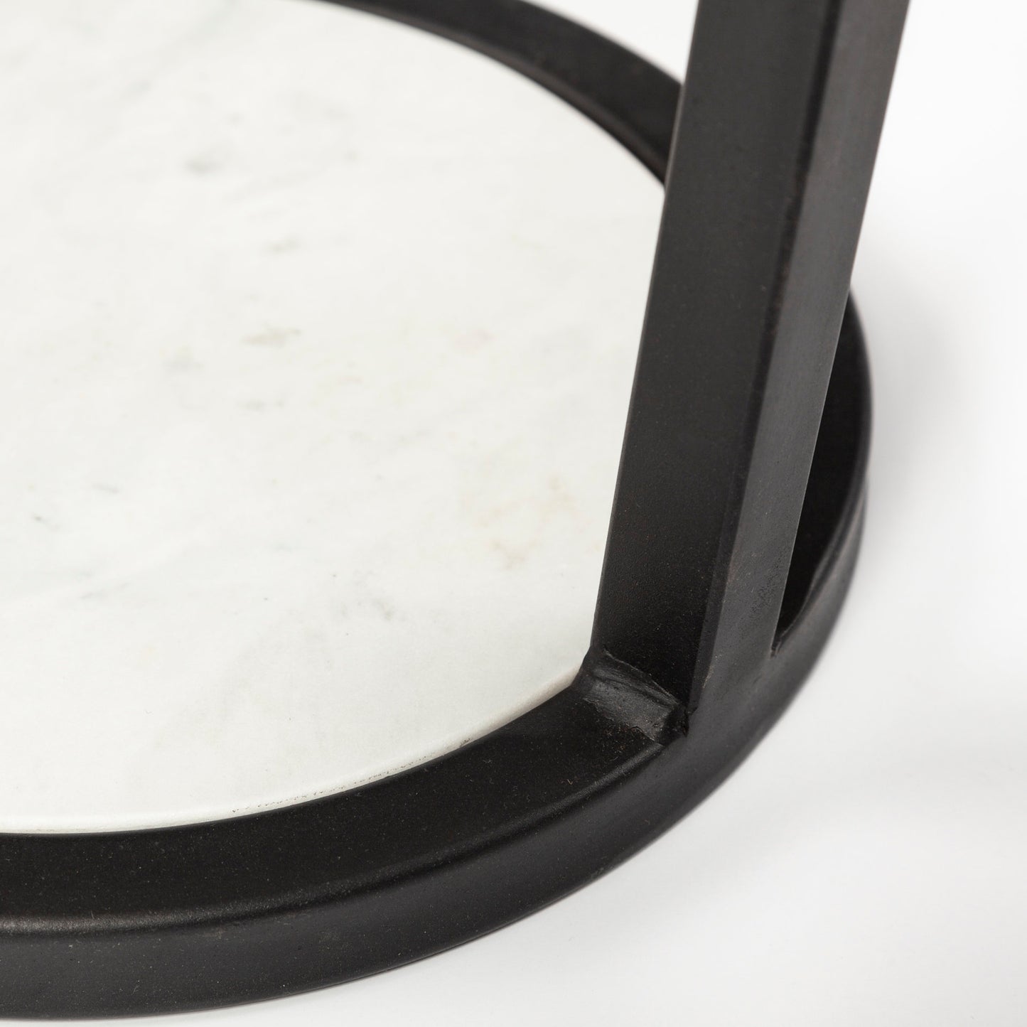 Bombola I (Small) 15L x 15W White Round Marble Top W/Black Metal Frame Accent Table