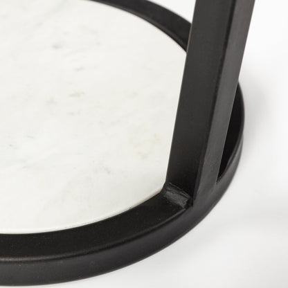 Bombola I (Small) 15L x 15W White Round Marble Top W/Black Metal Frame Accent Table