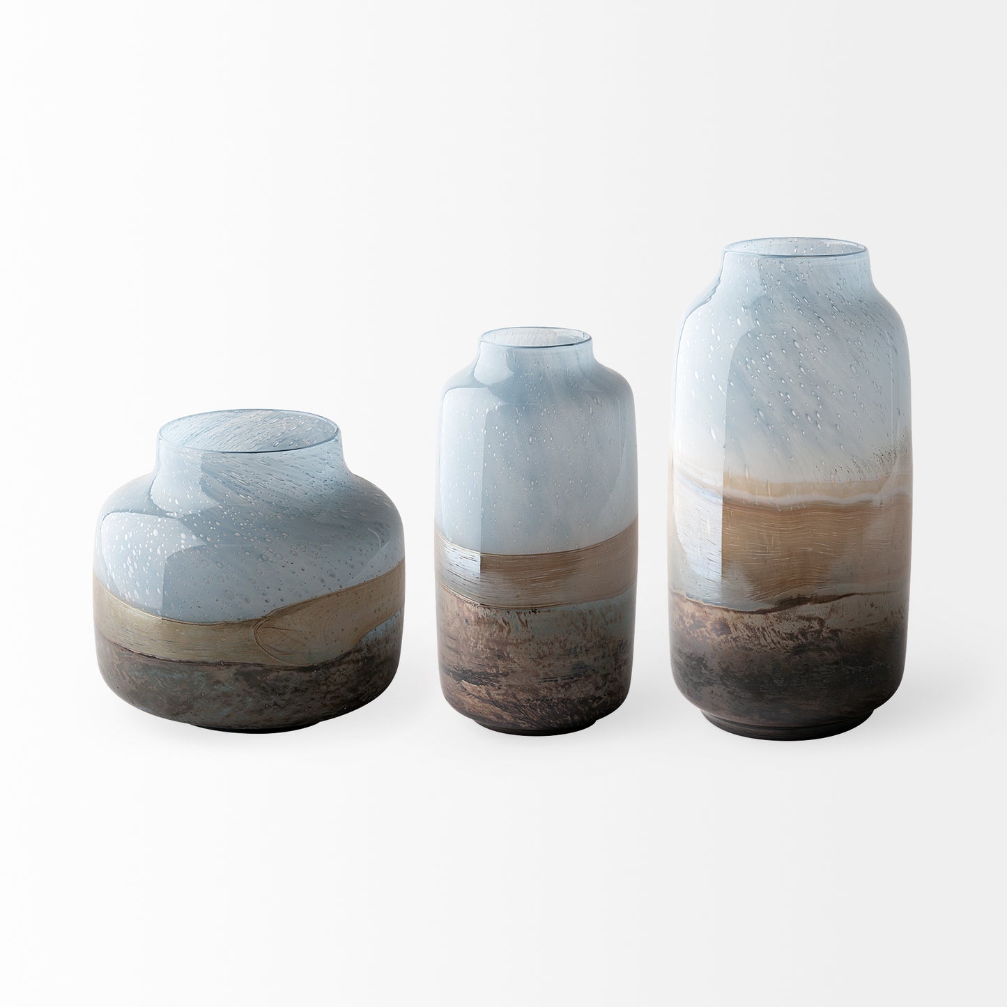 Nasser I Short Blue/Gold/Chrome Urn Style Glass Vase