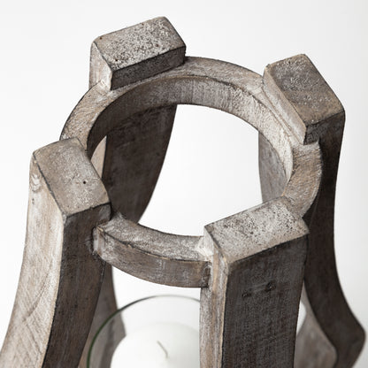 Brillion Small Rustic Wood Metal Table Candle Holder