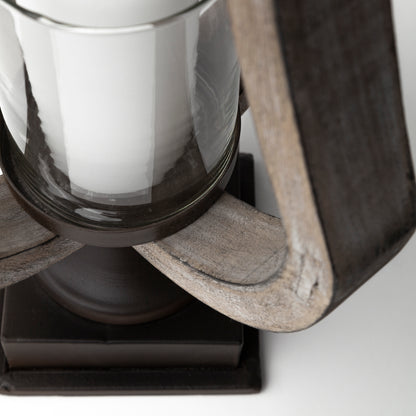 Brillion Small Rustic Wood Metal Table Candle Holder