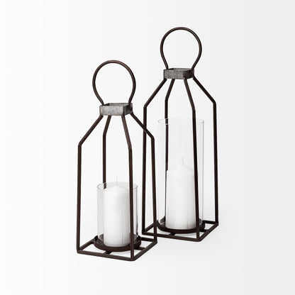 Kingston II Small Rustic Metal Framed Table Candle Holder