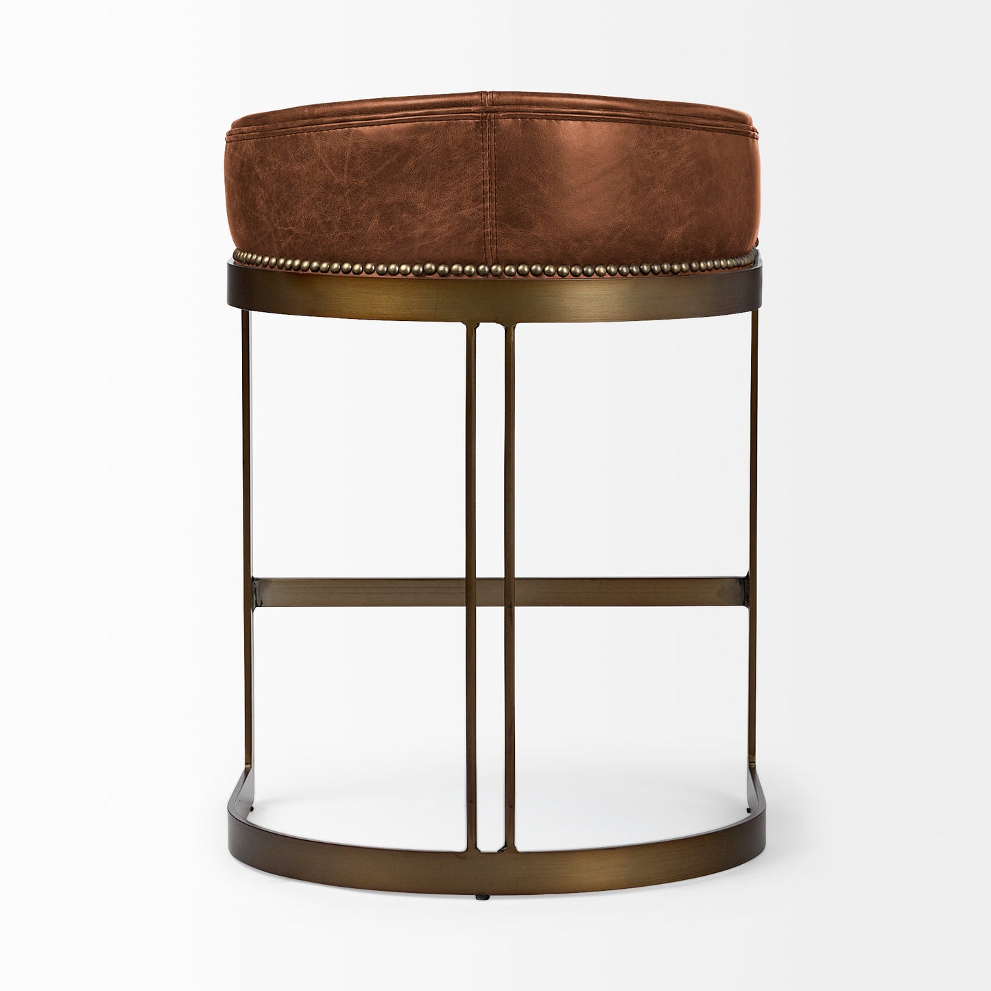 Hollyfield II Brown Leather Seat Gold Metal Base Stool