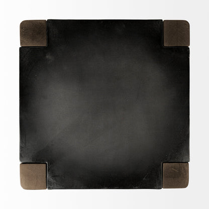 Nell 26" Seat Height Black Metal Seat & Foot Rest With Brown Wood Legs Stool