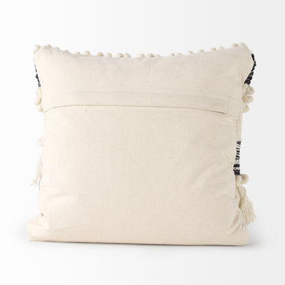 Beardell 18 x 18 Cream And Black Details With Tassels Decorative Pillow Cover