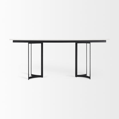 Tanner I 71L x 35W Rectangular White Marble W/ Metal Base Dining Table