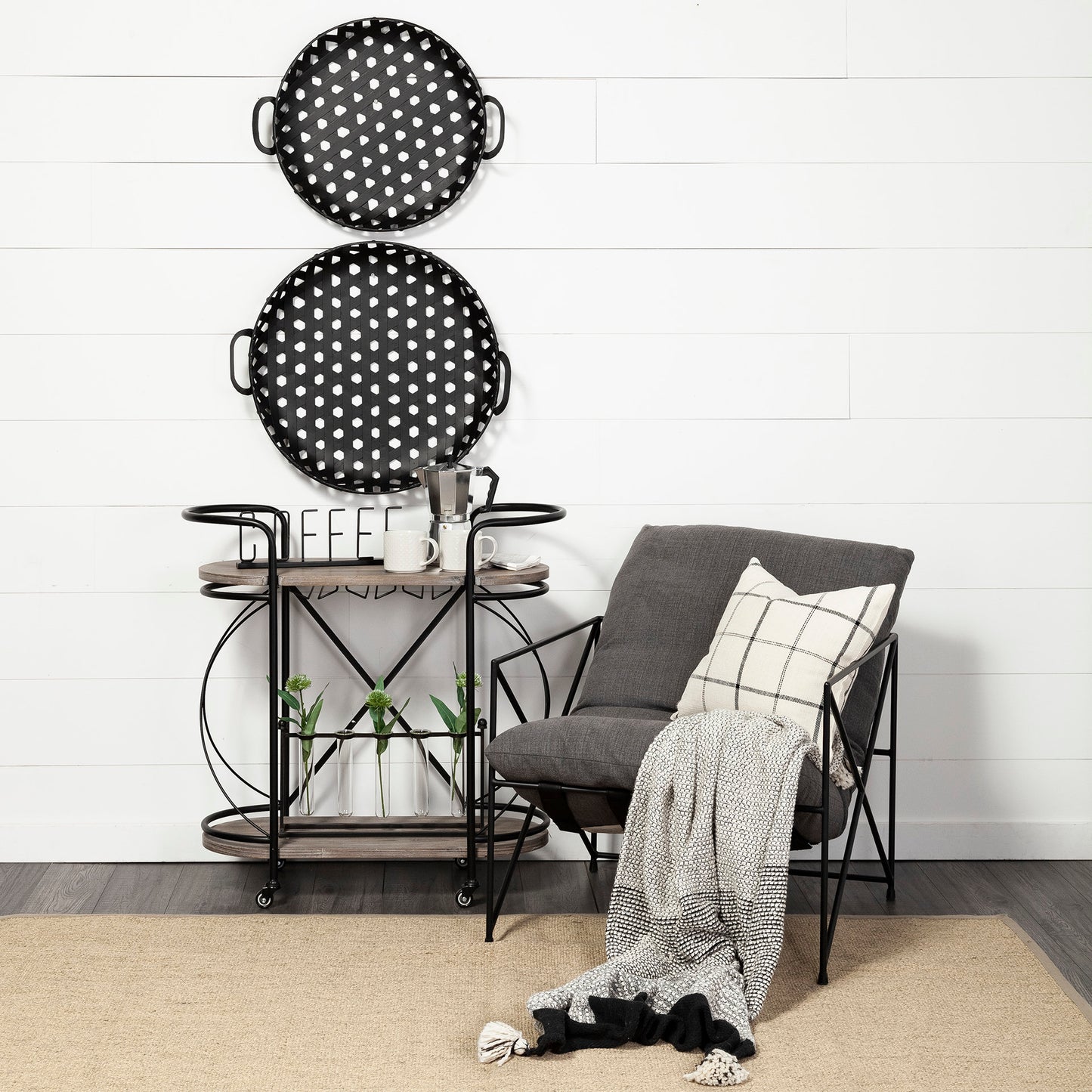 Lito (Set of 2) Black Woven Metal Round Serving Trays