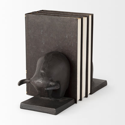 Tauro III (Set of 2) 10L x 5W Black Cast Aluminum Raging Bull Bookends
