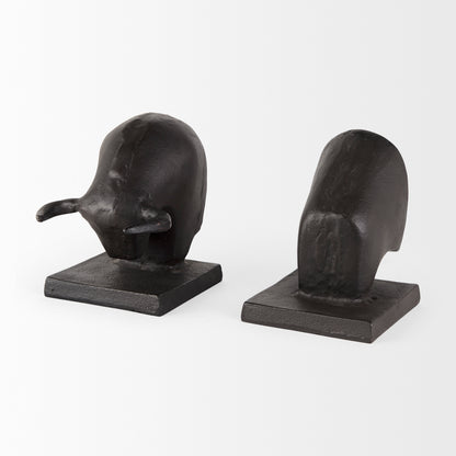Tauro III (Set of 2) 10L x 5W Black Cast Aluminum Raging Bull Bookends
