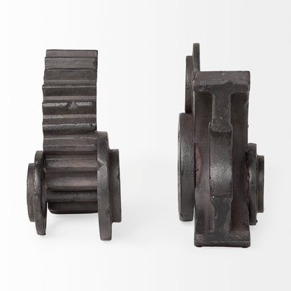 Cogsworth Set of 2 14L x 4W Brown Resin Industrial Gear Bookends