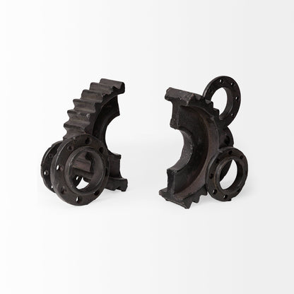 Cogsworth Set of 2 14L x 4W Brown Resin Industrial Gear Bookends
