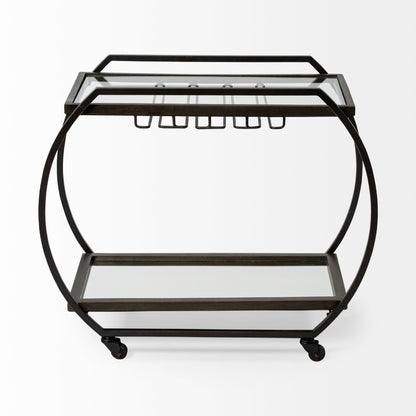 Chriselle Black Metal And Glass Two Tier Bar Cart