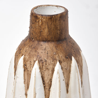 Sisko I Short Rustic Brown White Ceramic Vase