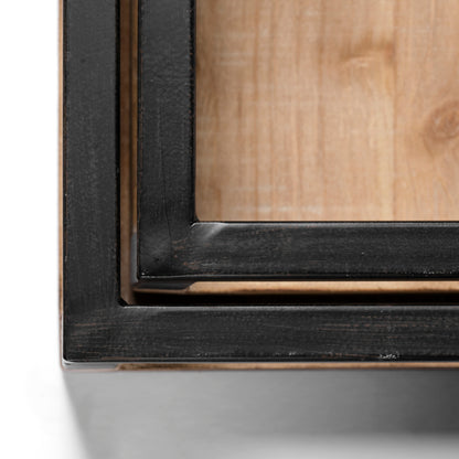 Ross Set of 2 Natural Wood W/ Black Metal Nesting Trays