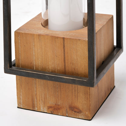 Orionis Large Wood w/ Black Metal Lantern Candle Holder