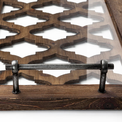 Stotonic 35L x 16W Brown Wood W Glass Top Rectangular Serving Tray