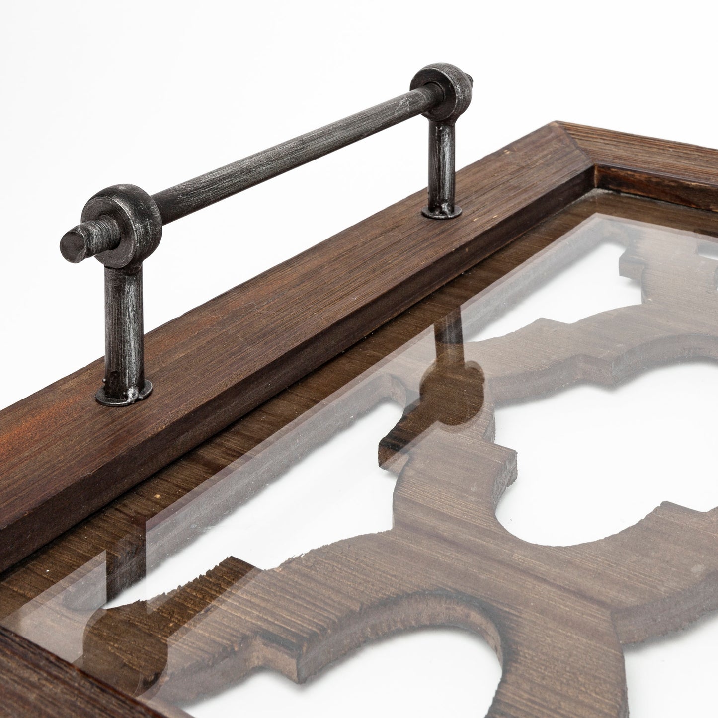 Stotonic 35L x 16W Brown Wood W Glass Top Rectangular Serving Tray