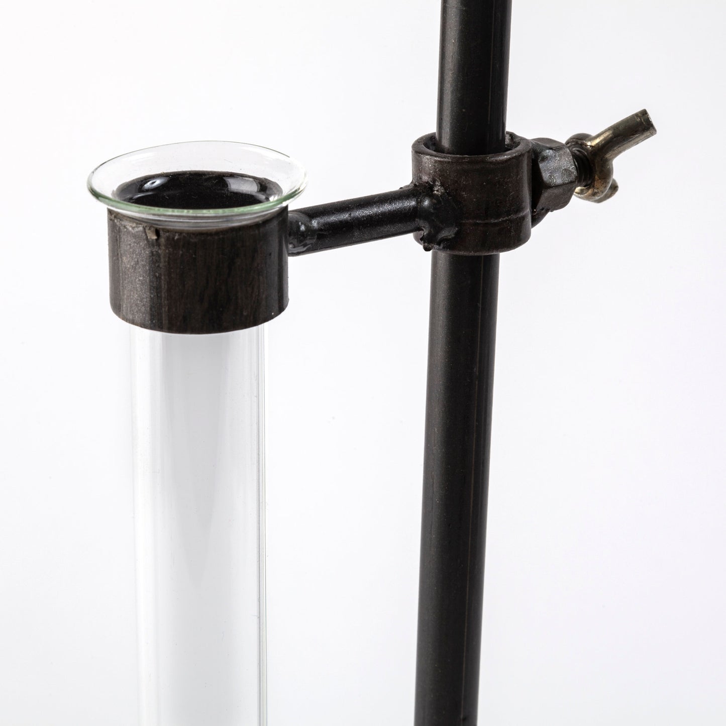 Jarvis Set of Five Dark Brown Metal and Glass Chemistry Inspired Bottles