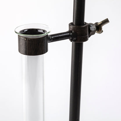 Jarvis Set of Five Dark Brown Metal and Glass Chemistry Inspired Bottles