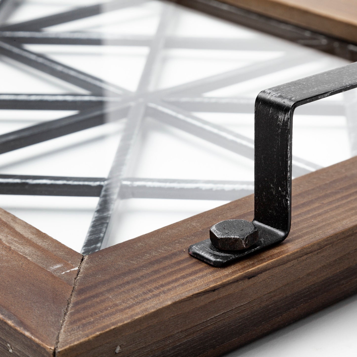 Ellingson 28L x 13W Black Rectangular Metal Glass Wood Bottom Tray