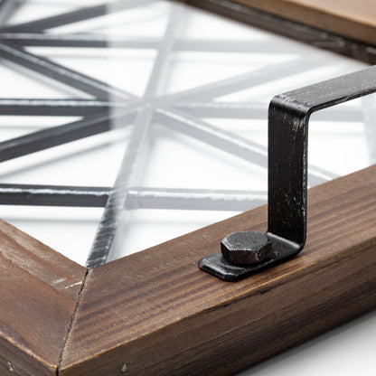 Ellingson 28L x 13W Black Rectangular Metal Glass Wood Bottom Tray