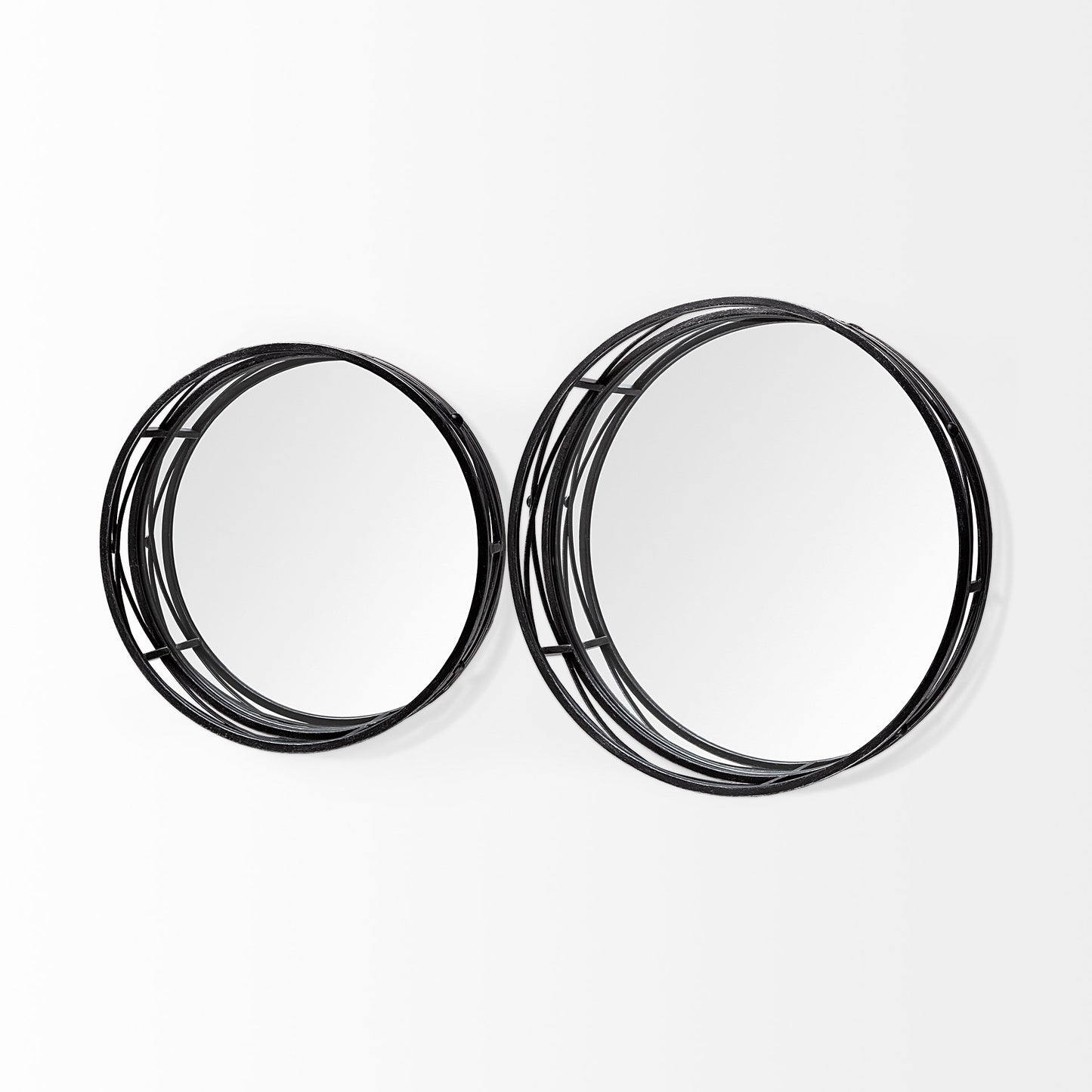 Piers (Set of 2) Black Metal Mirrored Round Trays