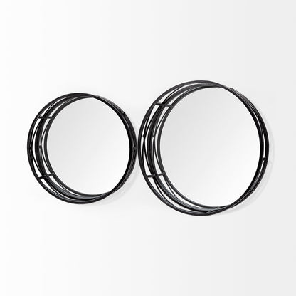 Piers (Set of 2) Black Metal Mirrored Round Trays